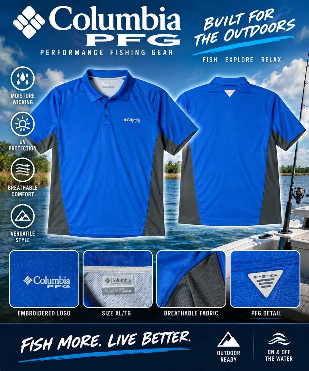 Columbia PFG Performance Fishing Gear Polo Size XL/TG Blue